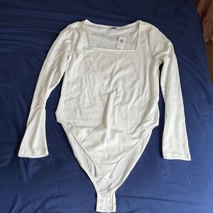 Old Navy Long-Sleeve Square-Neck Rib-Knit Bodysuit for Women - white